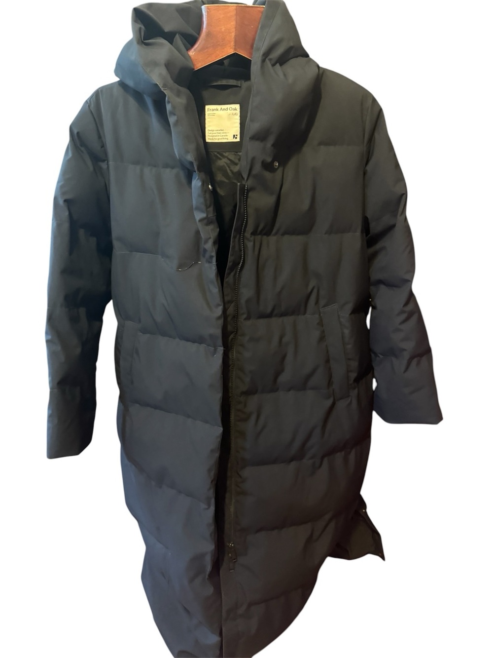 Frank&Oak Black dawn long Puffer Coat with Hood in great condition size L women